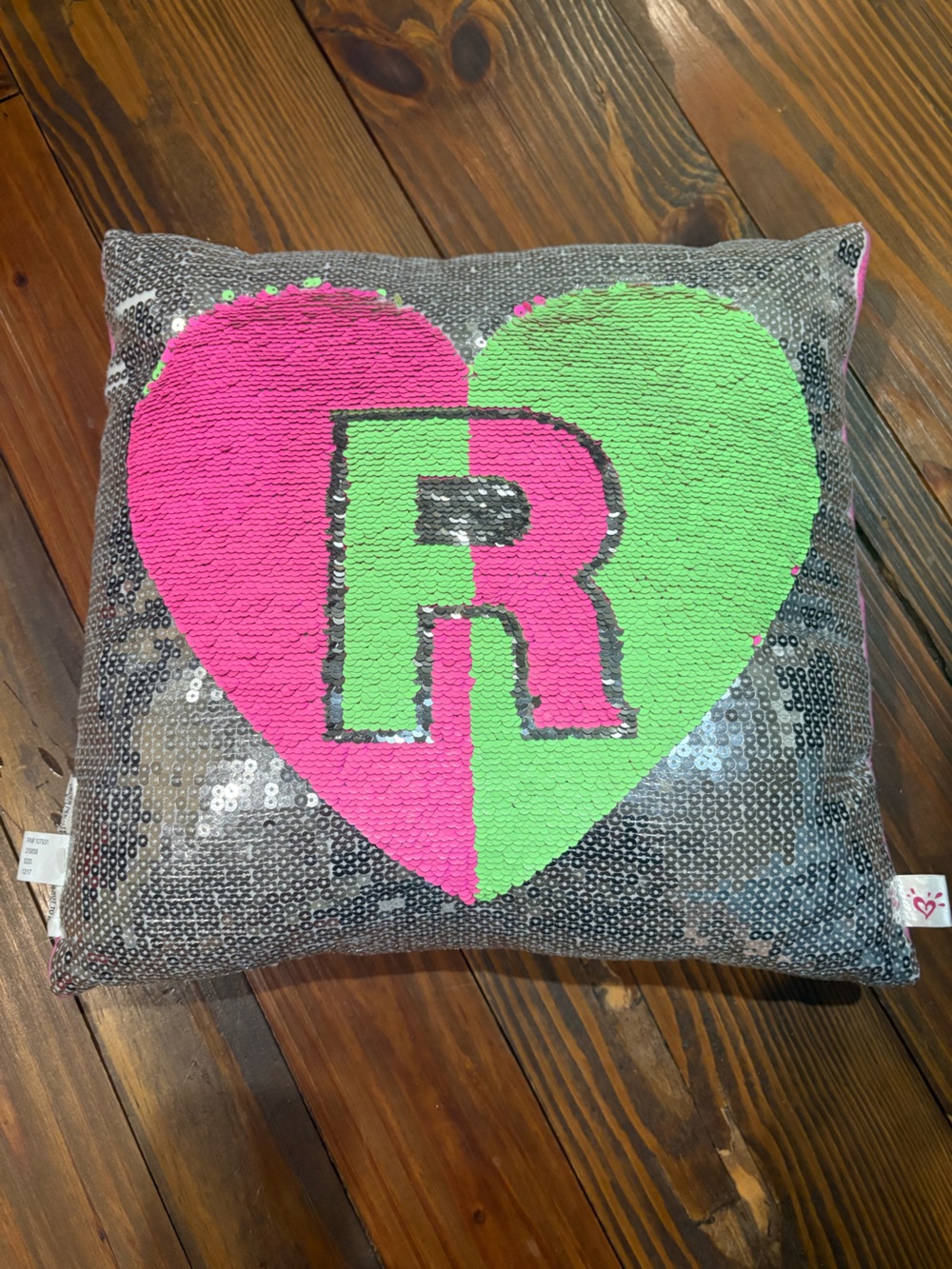 Justice Reversible Sequin Heart Pillow in Hot Pink & Lime